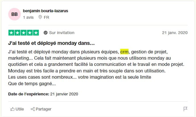 avis 1 trustpilot monday sales CRM