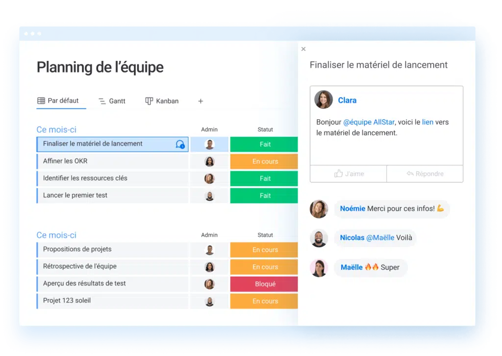 Planning de lequipe