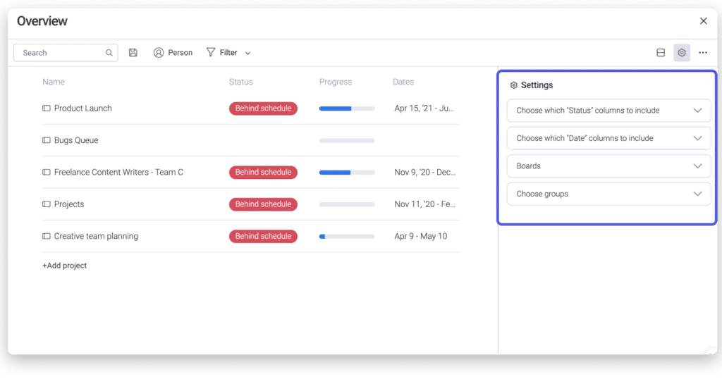 overview widget