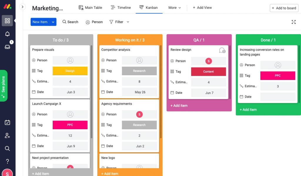 Vue Kanban monday.com