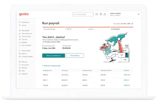 Gusto dashboard