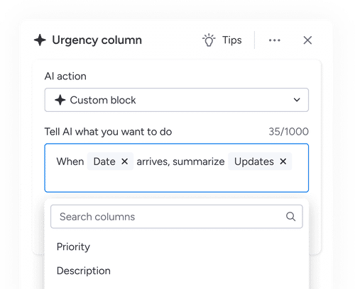 monday AI Custom action