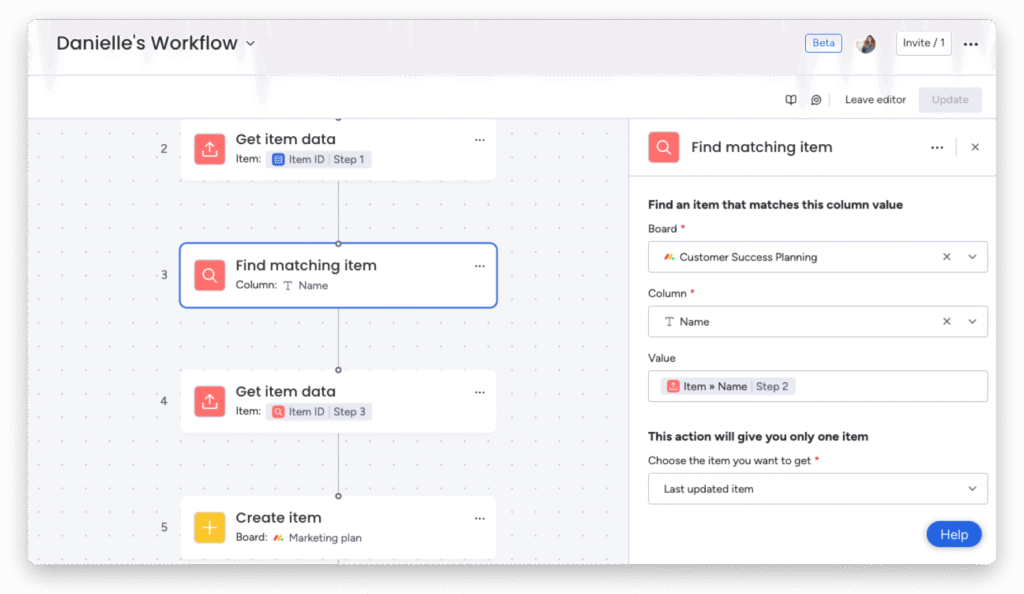 workflows matching item